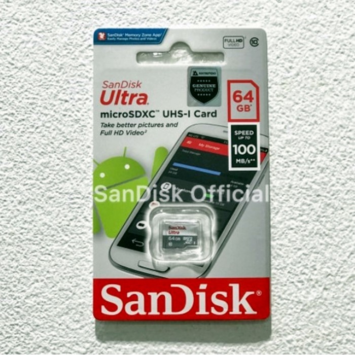 MEMORY SANDISK MICRO SDXC 64GB CLASS 10 100Mbps