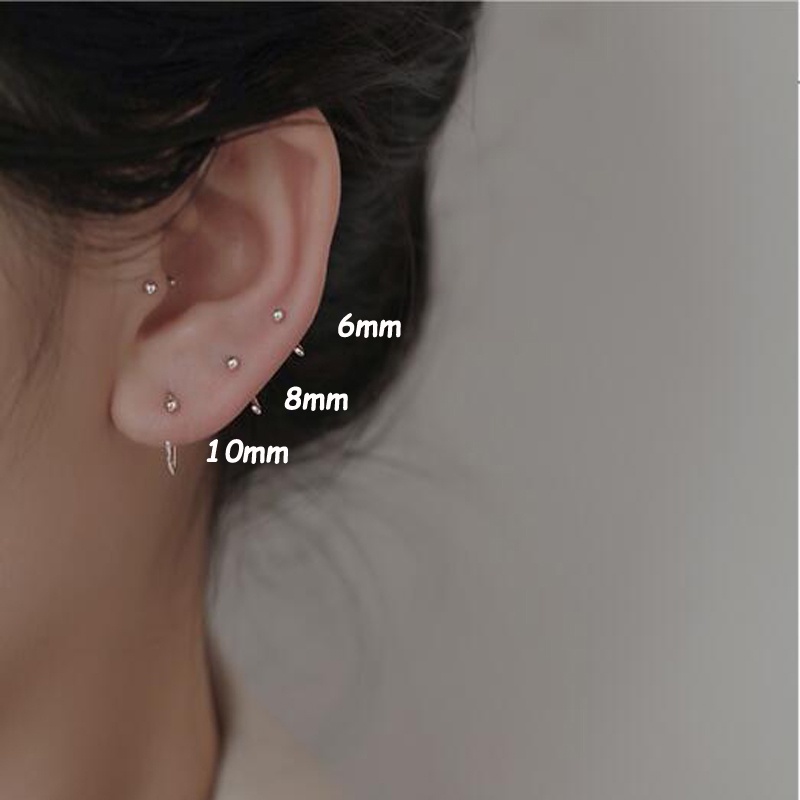 Papaozhu 1pasang Korea S925 Perak Kecil Bulat Kristal Anting Hoop Untuk Wanita Gadis Fashion Cuff Earring Chic Telinga Tulang Klip Perhiasan