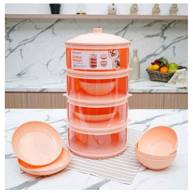 Jual RAK SUSUN MAKANAN 4 TINGKAT LAYER DISHES KEEPER RAK MAKANAN