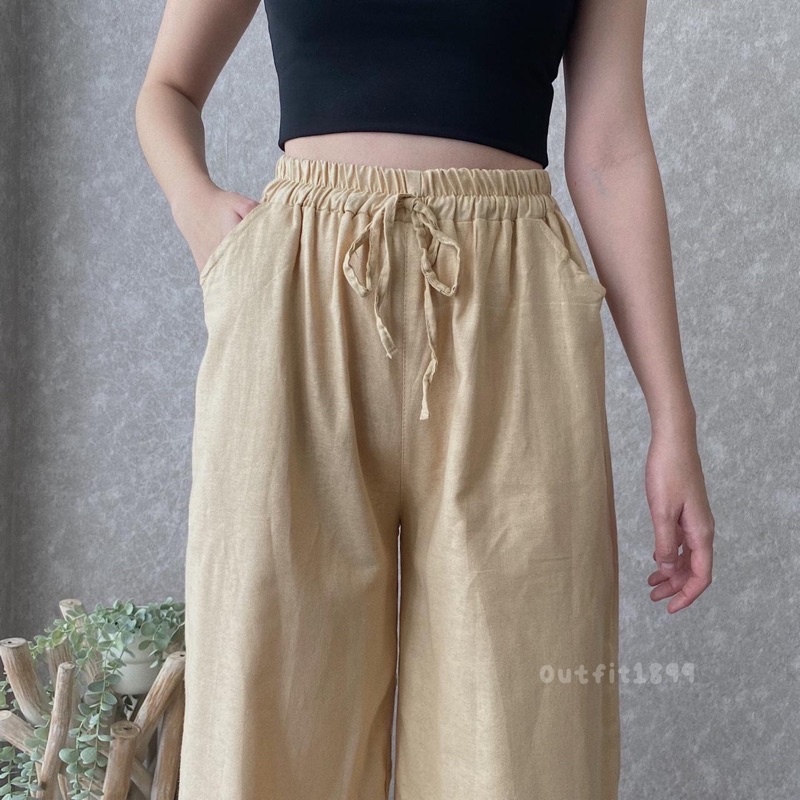 Celana Kulot Linen Highwaist Pinggang Karet Wide Leg Cullote 552