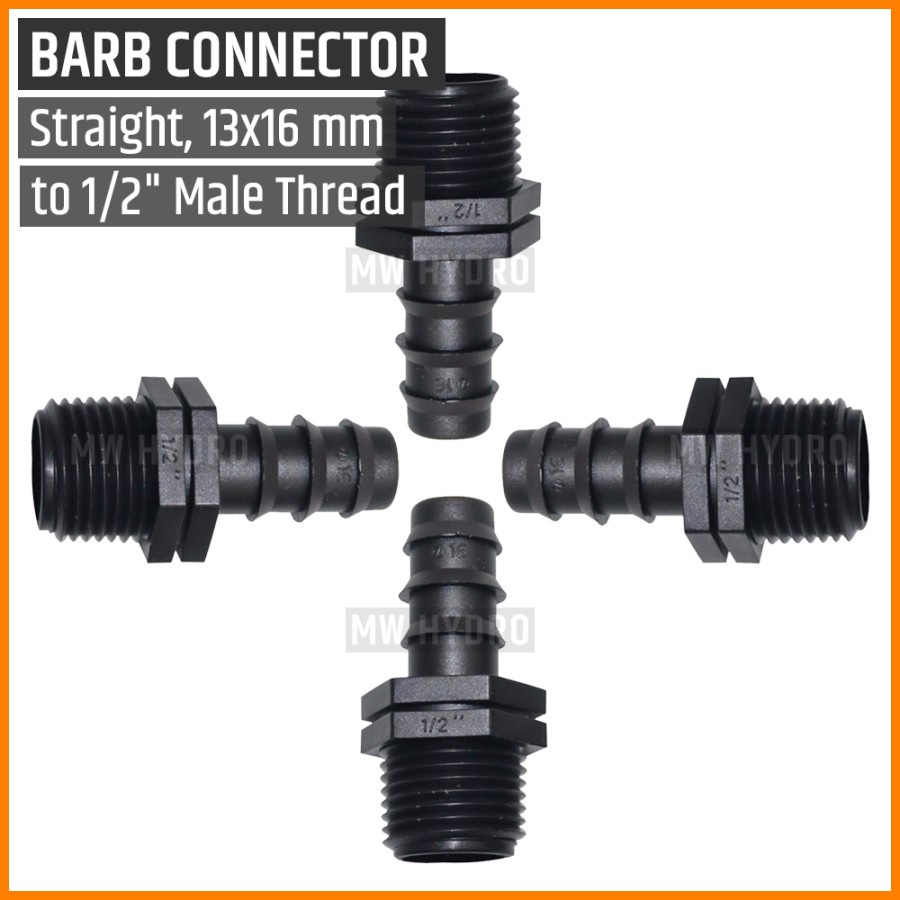 Male Connector 1/2 inch ke Selang PE 16 mm / 13 m