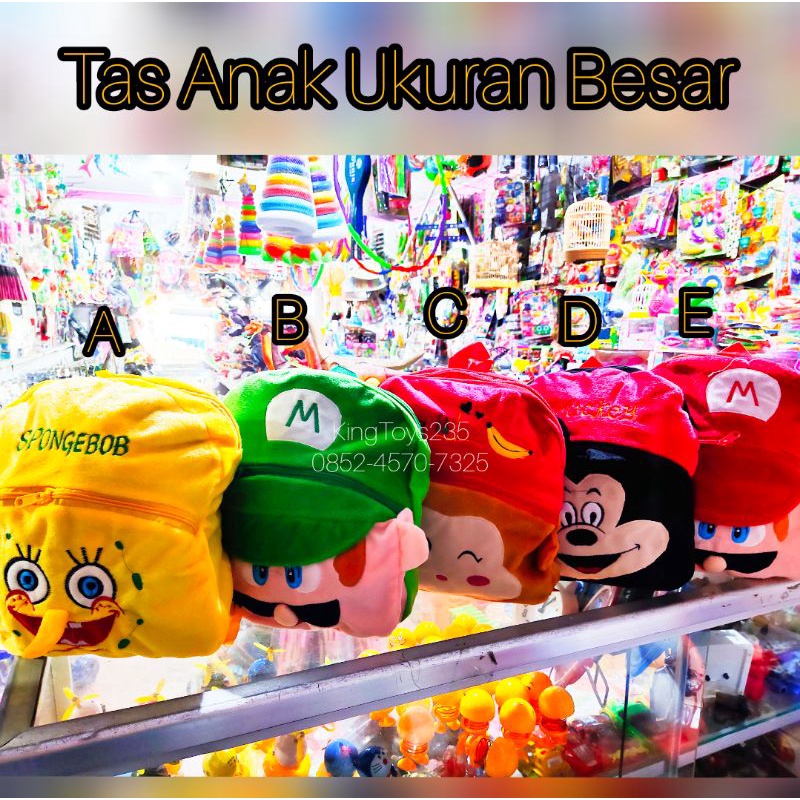 Tas Anak Karakter Besar Sekolah TK SD Preschool Kursus Les Bulu Halus Bag Pack Resleting Kado Pontia