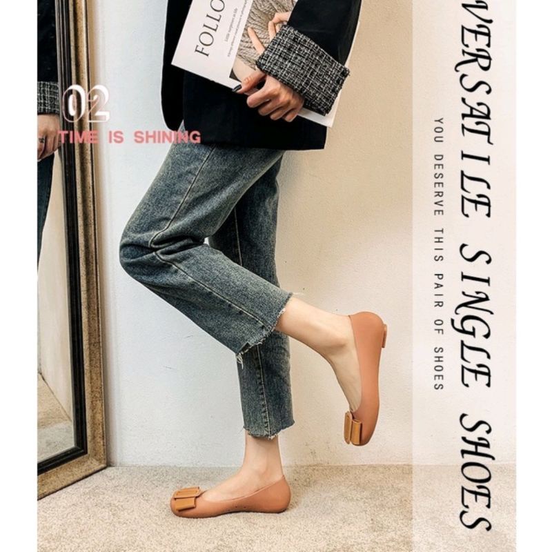 Sepatu Jelly Wanita Terbaru Pita Flatshoes Karet Korea Casual 838