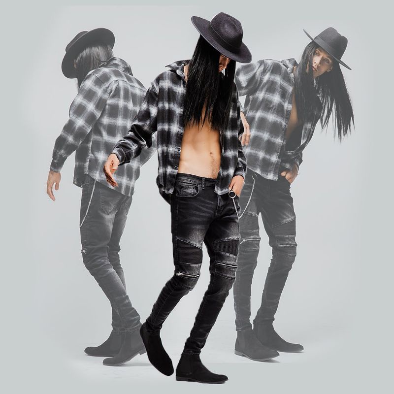 Celana Rucas Season 6 Zipper Black Biker Jeans