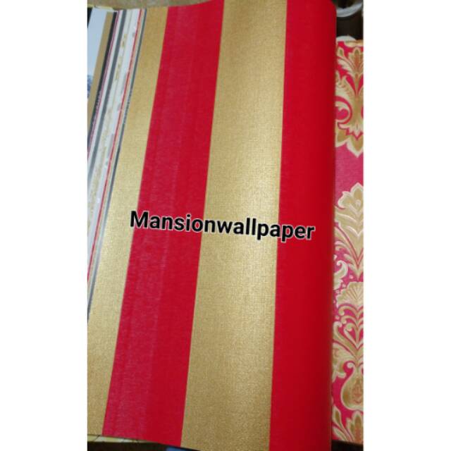 Wallpaper Dinding Merah Gold / Putih Gold
