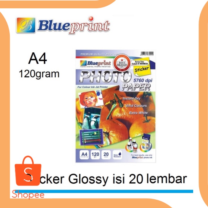 

Glossy Sticker Photo Paper A4 120gsm isi 20 lembar Kertas Blueprint s