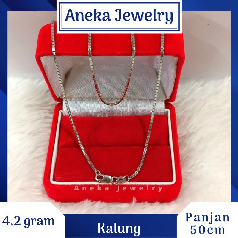 Kalung Italy Santa 50cm, Perak 925, Lapis Emas Putih