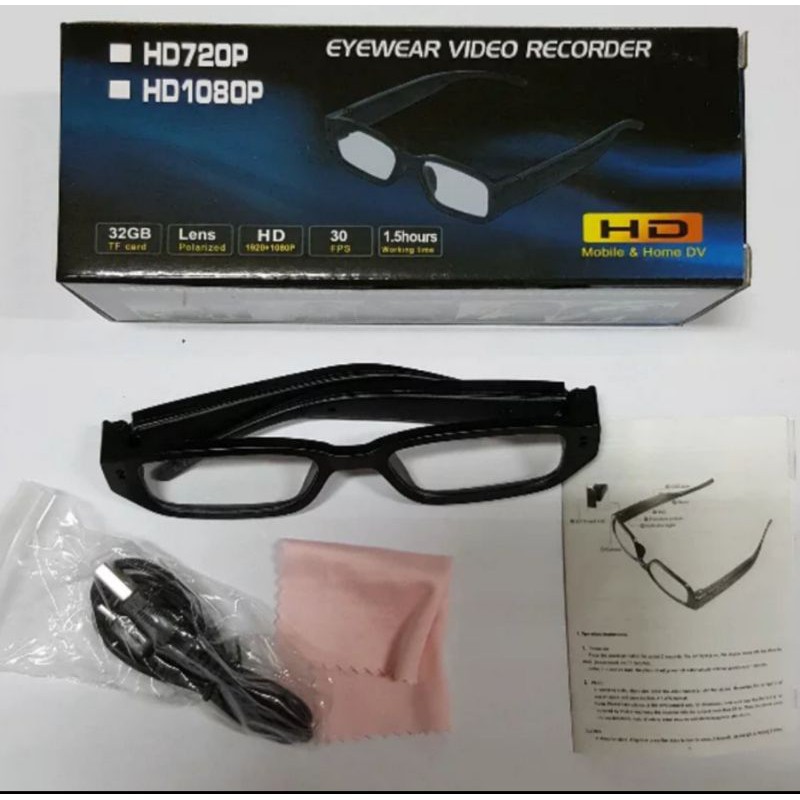 Spy cam 1080P FULL HD Kamera Pengintai Model Kacamata - Hitam