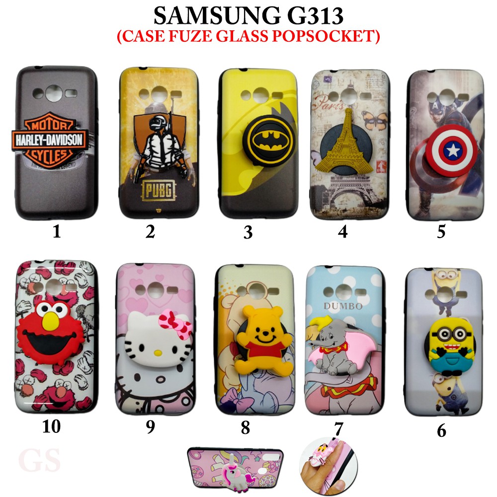 Case SAMSUNG G313 Galaxy V Case Fuze Glass Plus Popsocket Karakter Lucu