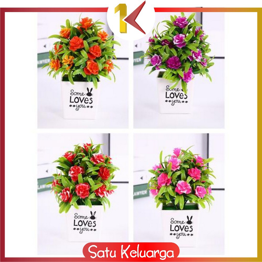 SK-C83-87 Ornamen Pot Bonsai Dekorasi Rumah / Meja Pajangan Bunga Hias Plastik Artificial Flower-17 Rose