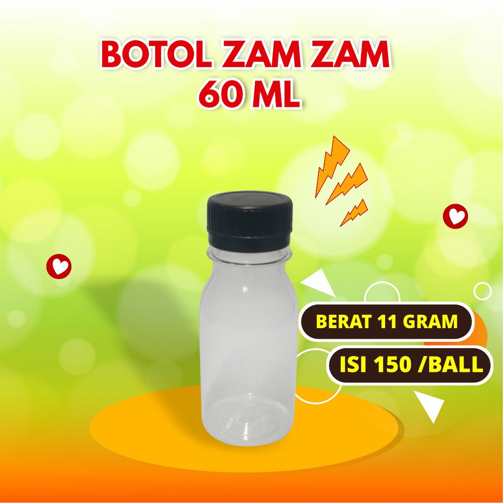 botol zam-zam 60ml short neck isi 100pcs - Free Packing Kardus