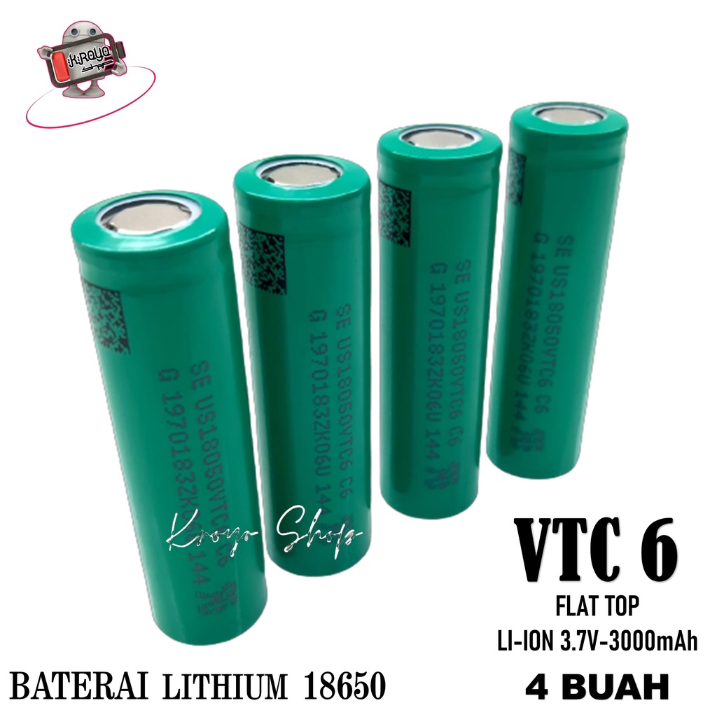 BAterai Cas Type Lithium 18650 Li-ION 3.7V-300mAh Flat Top Isi 4 Pcs