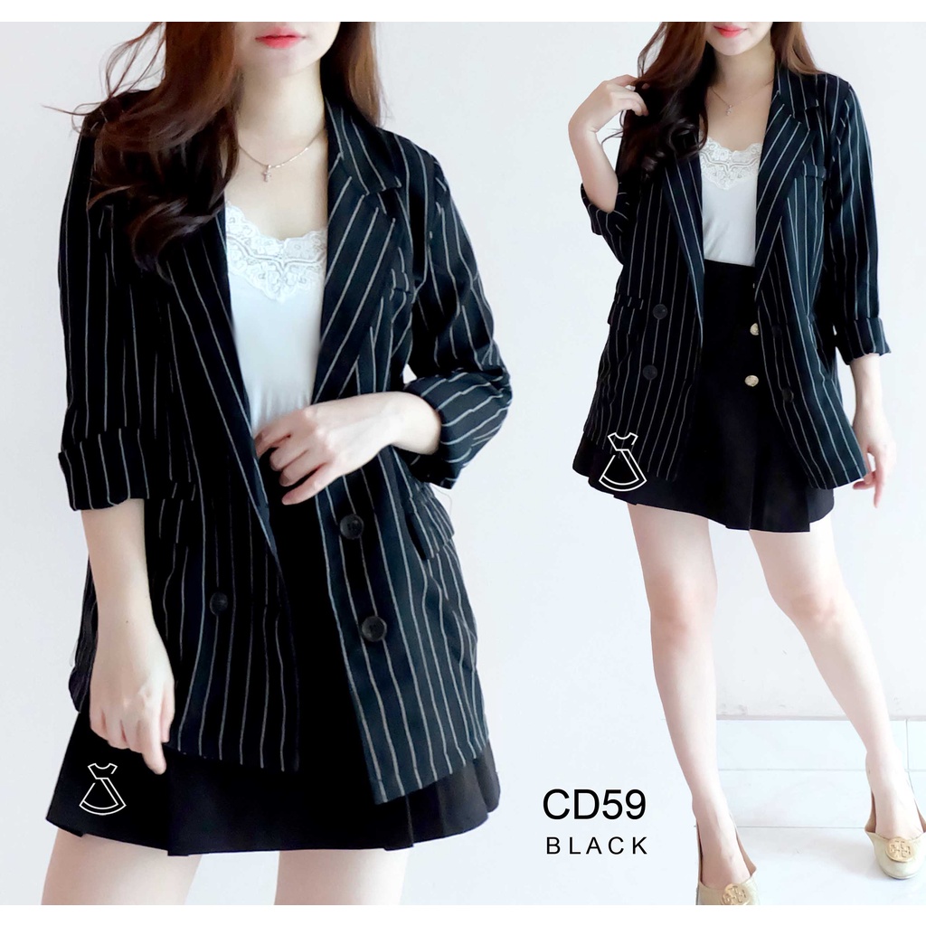 CD59 - Outer Blazer Linen Blazer Salur Casual