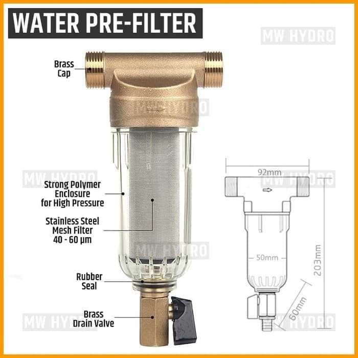 Whole House Water Pre Filter with Backwash, Brass 3/4&quot; Male Thread