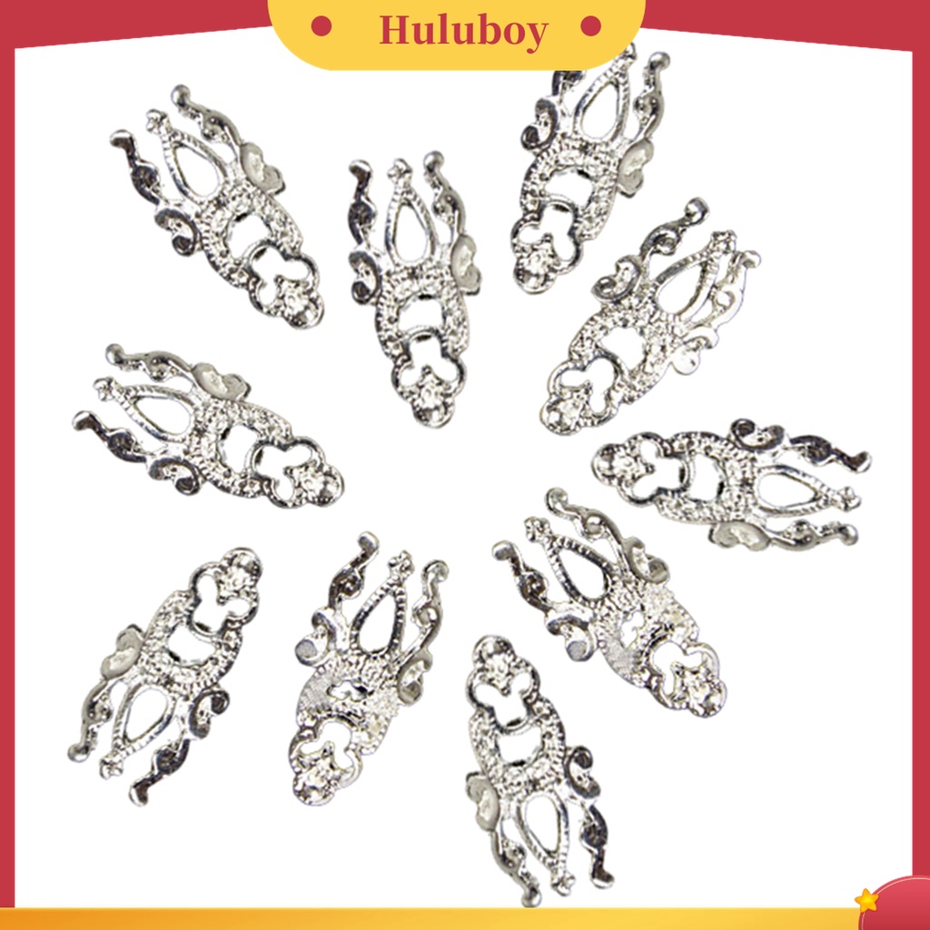 Huluboy Huluboy♡ 10pcs Stiker Kuku Hollow Out Bahan Alloy Untuk Nail Art DIY