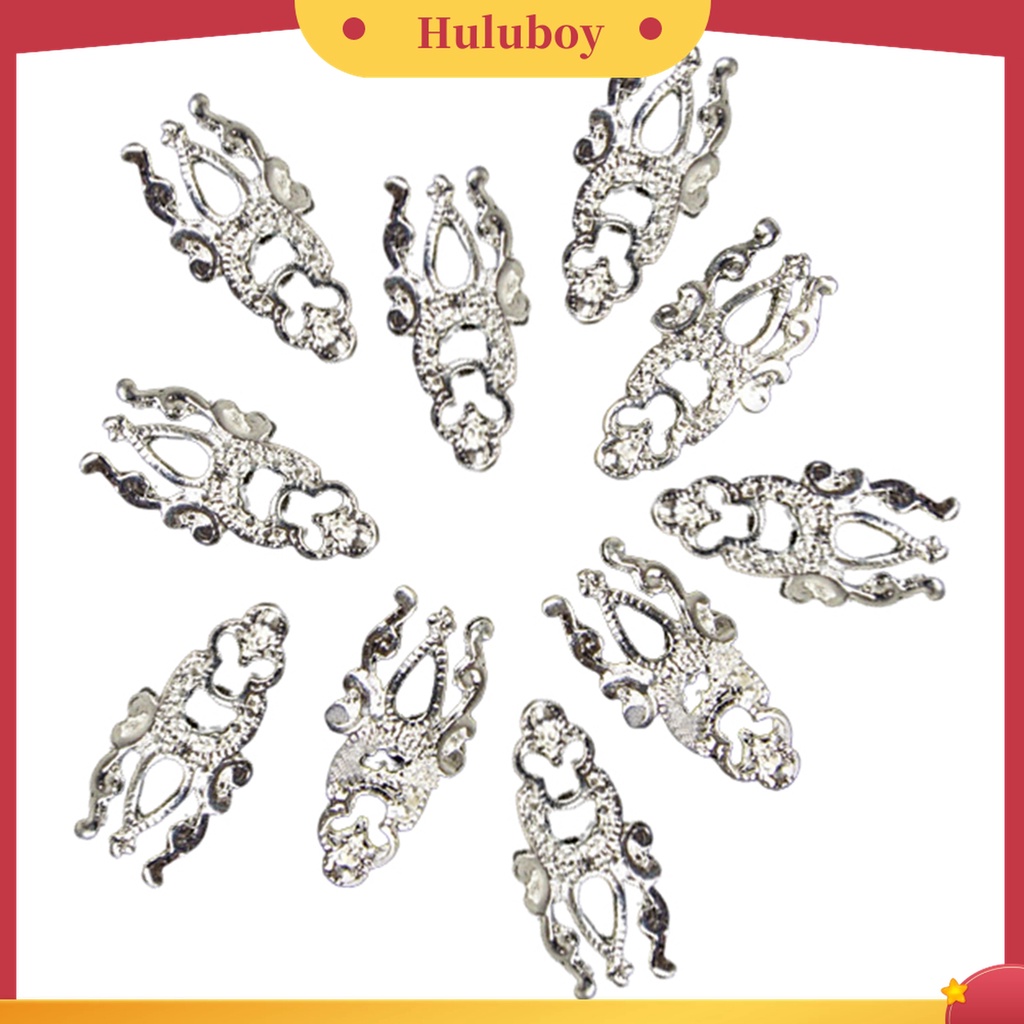 Huluboy Huluboy♡ 10pcs Stiker Kuku Hollow Out Bahan Alloy Untuk Nail Art DIY