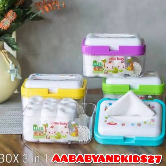 LITTLE BABY BOX 3 IN 1 MULTIFUNGSI-TEMPAT TISU KAPAS DAN COTTON BUDS