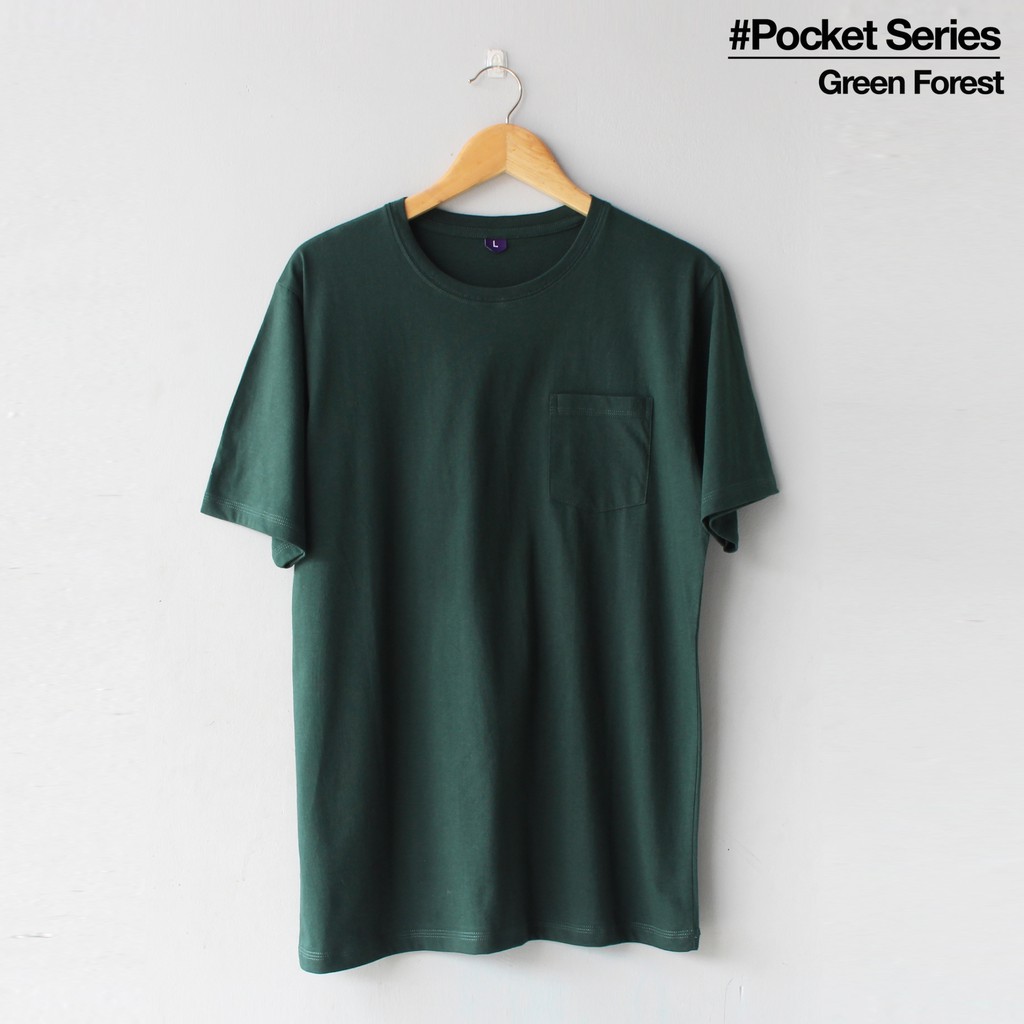 Kaos UNISEX Pocket Green Forest Polos Baju distro oblong cewek cowok couple size S M L XL Termurah