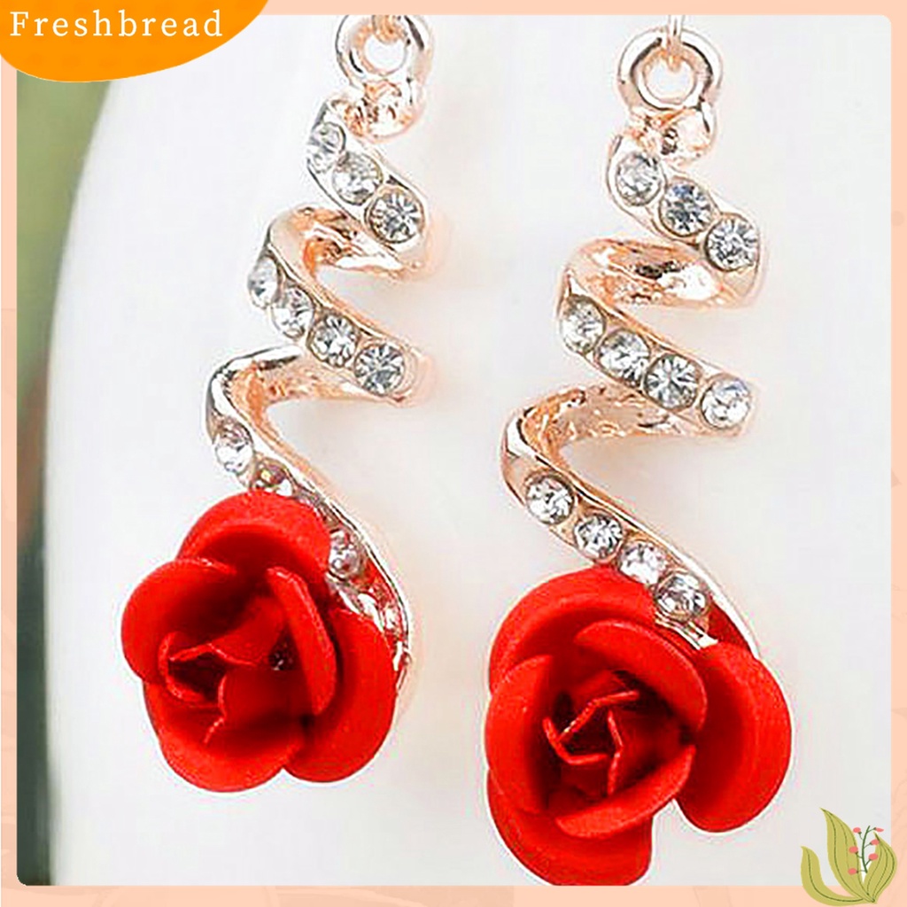 Terlaris 1 Pair Rose Flower Shape Women Earrings All-matched Elegant Spiral Long Dangle Earrings Jewelry Accessory