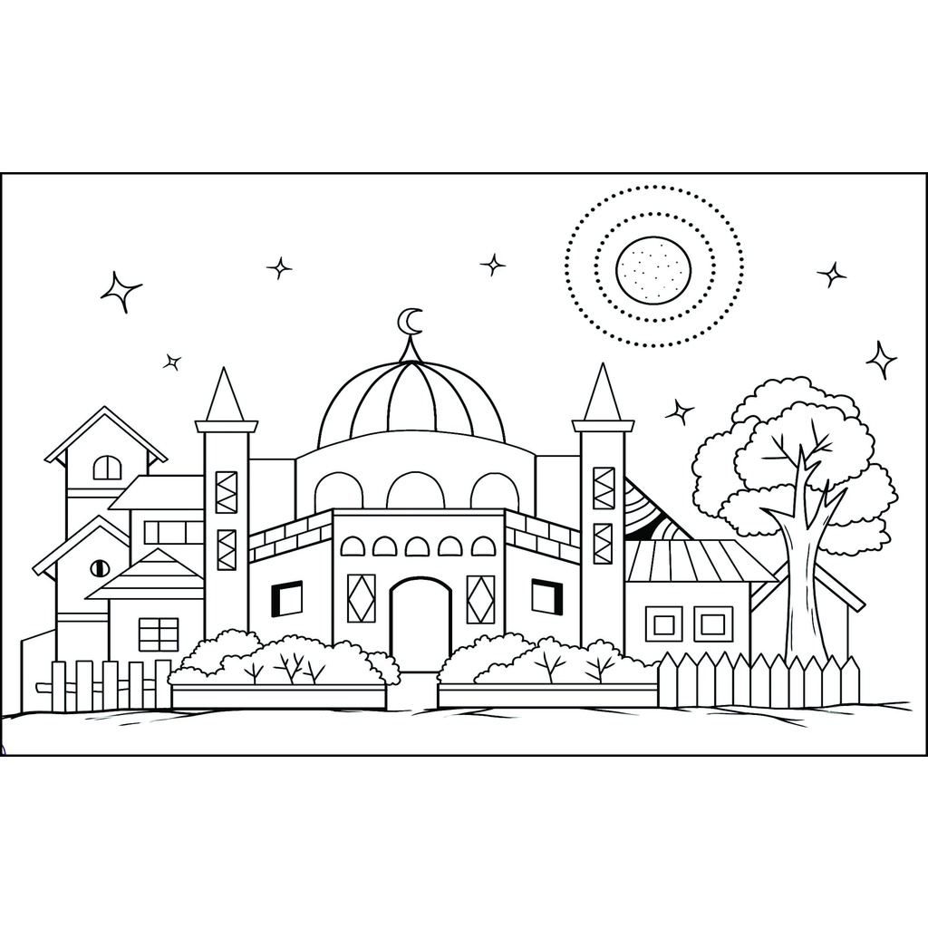 Mewarnai gambar masjid untuk anak tk