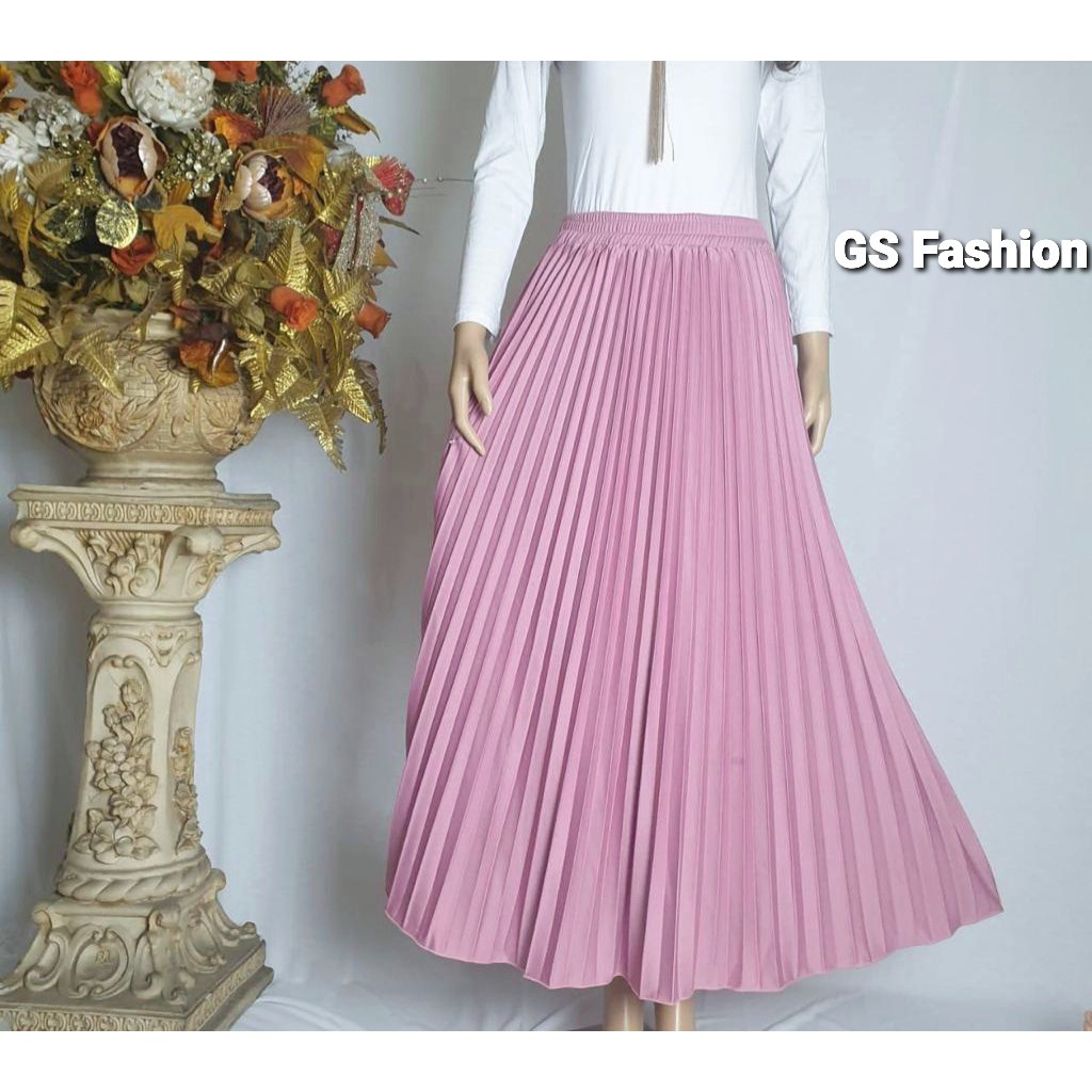 GS-ROK PLISKET PREMIUM /ROK PANJANG MUSLIM/ ROK MAYUNG BAHAN HYGET PREMIUM GRADE A-SOFT PINK