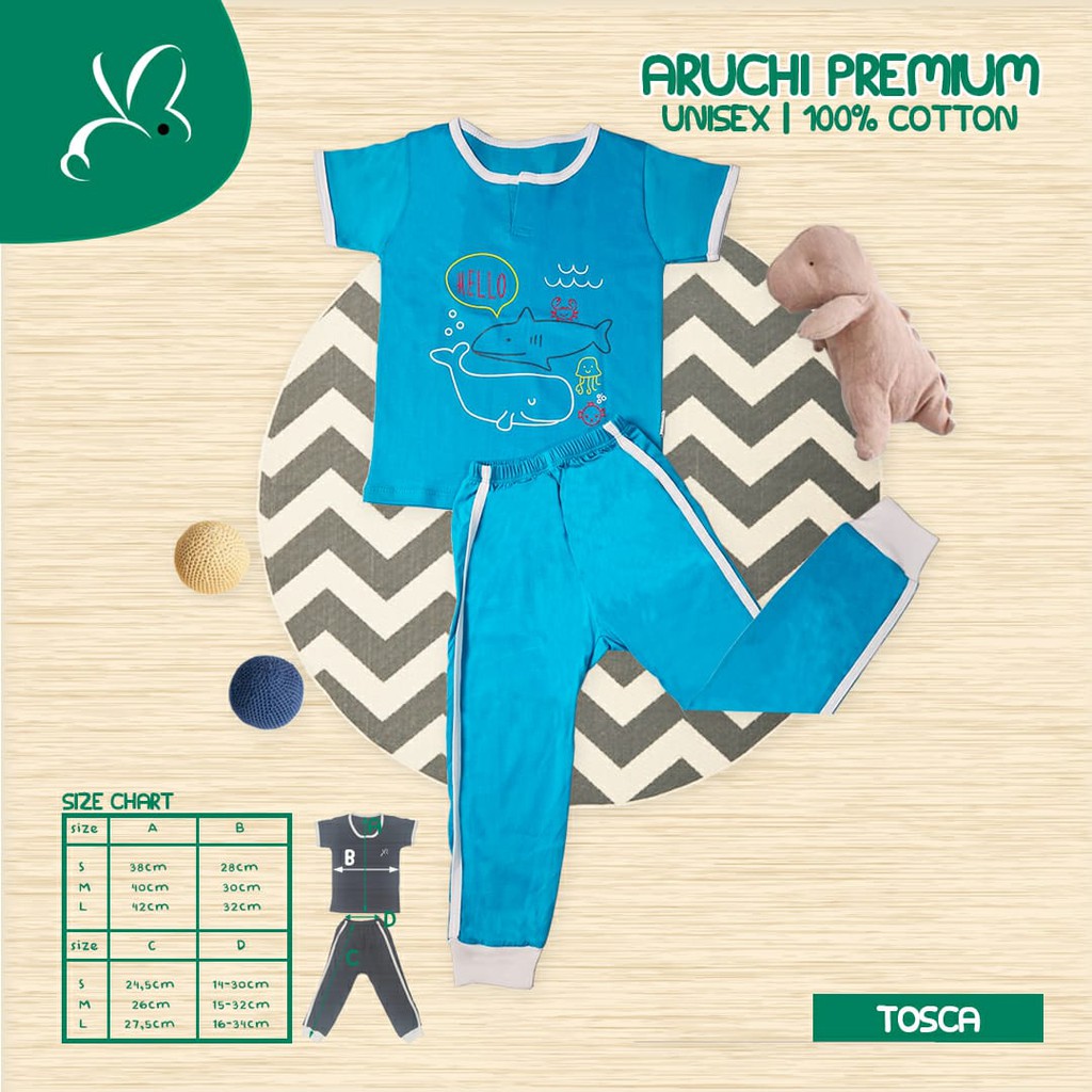 Retro Longpants Aruchi Premium Edition 2-5 Tahun Atasan Pendek + Celana Panjang Bordir