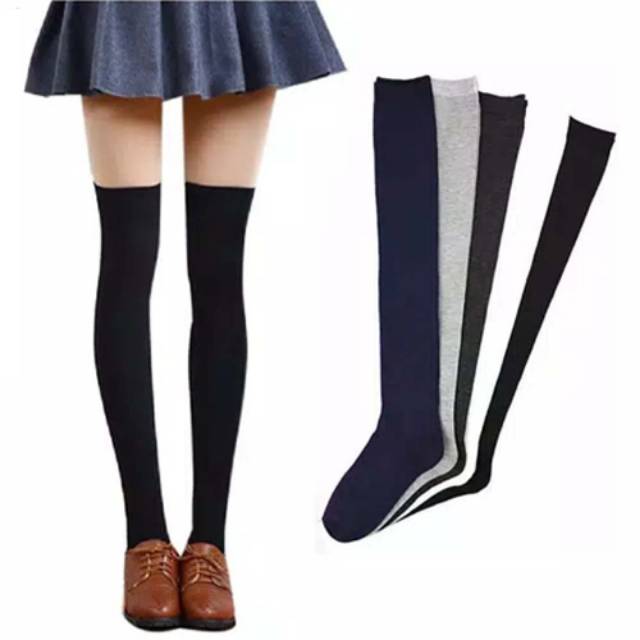 KT-02 overknee socks / KAOS KAKI sepaha warna hitam / putih