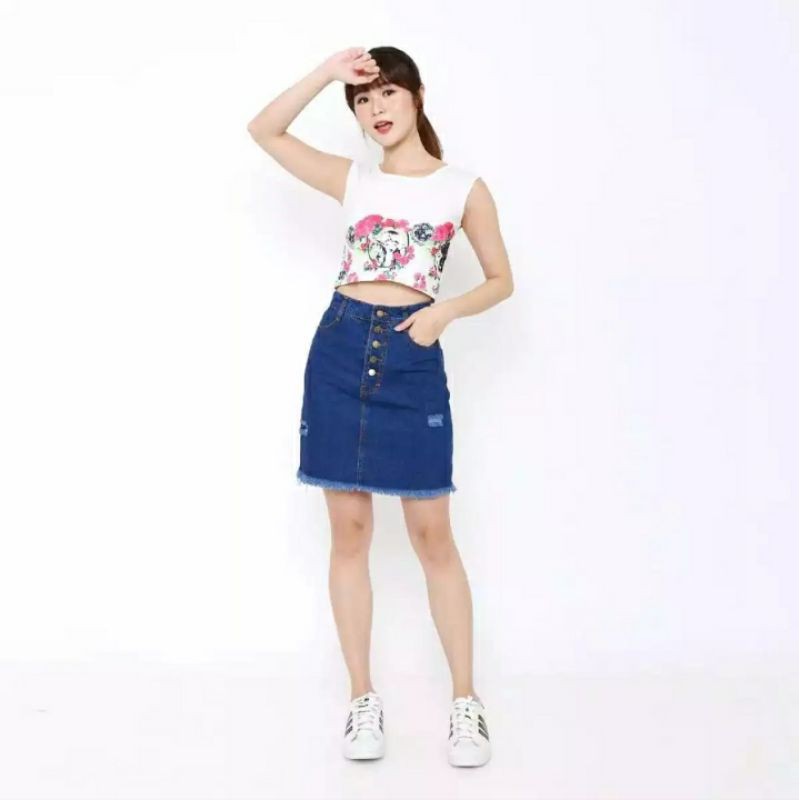 ROK PENDEK JEANS WANITA ROK PENDEK KANCING DEPAN RAWIS