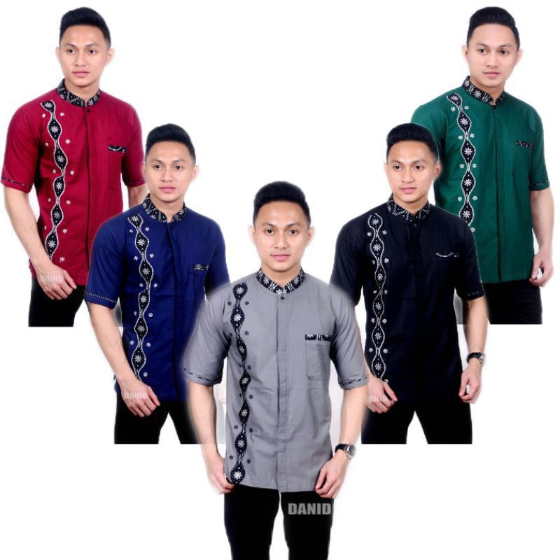 Baju Koko Pria Lengan Pendek Koko Kombinasi Batik Bordir  Gus Azmi Syubbanul Muslimin Koko Hadroh