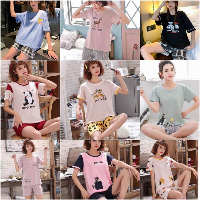 Baju tidur wanita piyama import stelan pendek mf 001