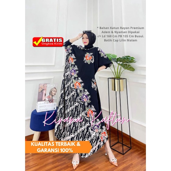 Kaftan Batik Jumbo Kaftan Cap Encim Motif Sogan Super Jumbo LD 150 Best Color Busui Resleting Lengan