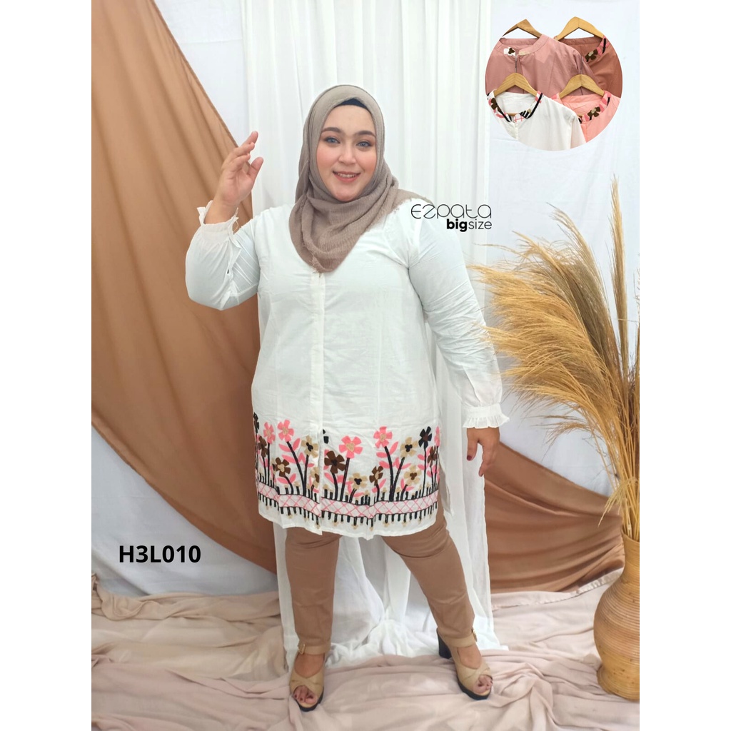 Ezpata Atasan Blouse Tunik Bordir Bunga Floral Bigsize Jumbo XXXL BB 65-100kg LD 120cm Full Kancing