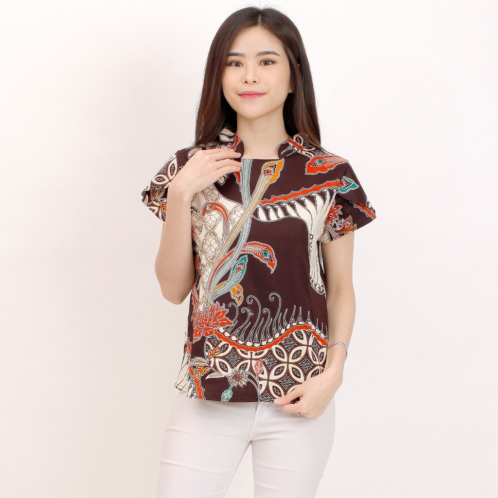 Batik wanita - Atasan blouse batik wanita fashion 569-BROWN SW