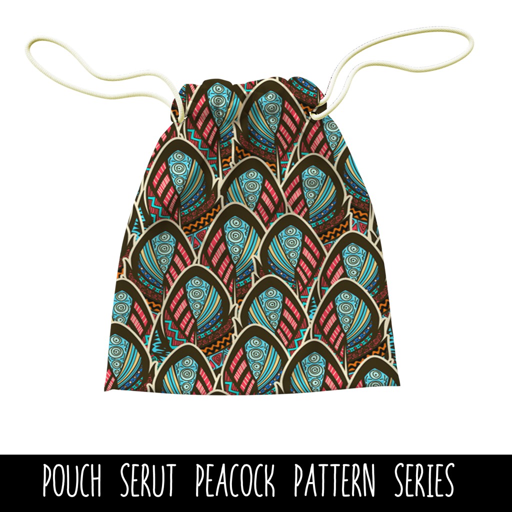 Full Print Pouch Serut Peacock Pattern Bisa Request Tulisan