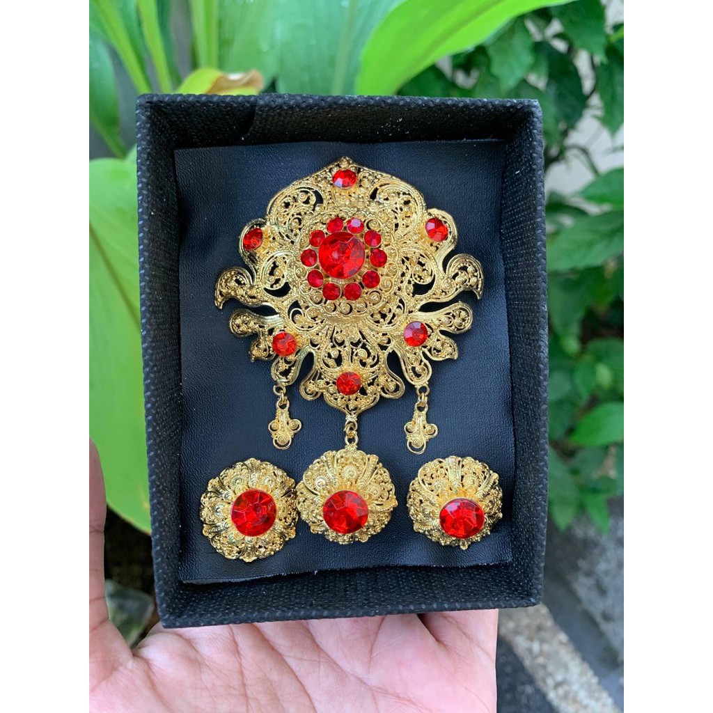 bros alpaka bali set kebaya  motif cotek sirkon-Merah