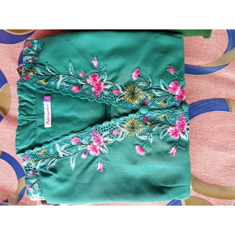 Kebaya Encim Bordir Kombinasi/Kebaya Encim Jumbo/Encim LD 120/kebaya tradisional/kebaya kartini-Hijau Toska