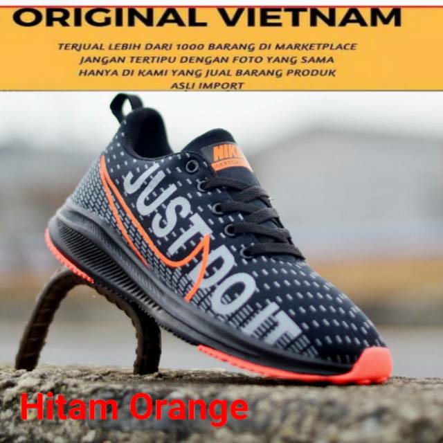 Sneaker Pria Batam ELIZA Darlene Casually Sneakers Full Black Hitam Orange Bernapas New