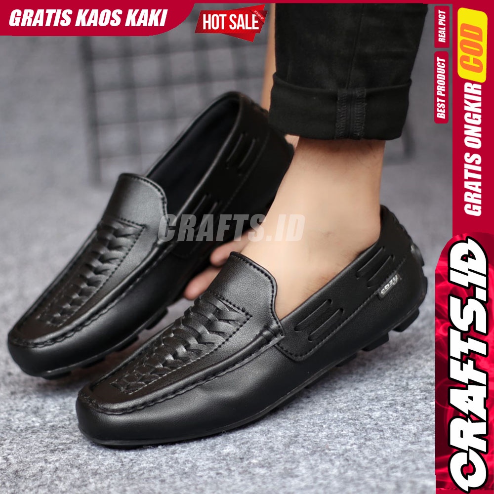 CRAFST - Sepatu Casual Slip On Kulit Sintetis Slop Pria Kerja Kantor