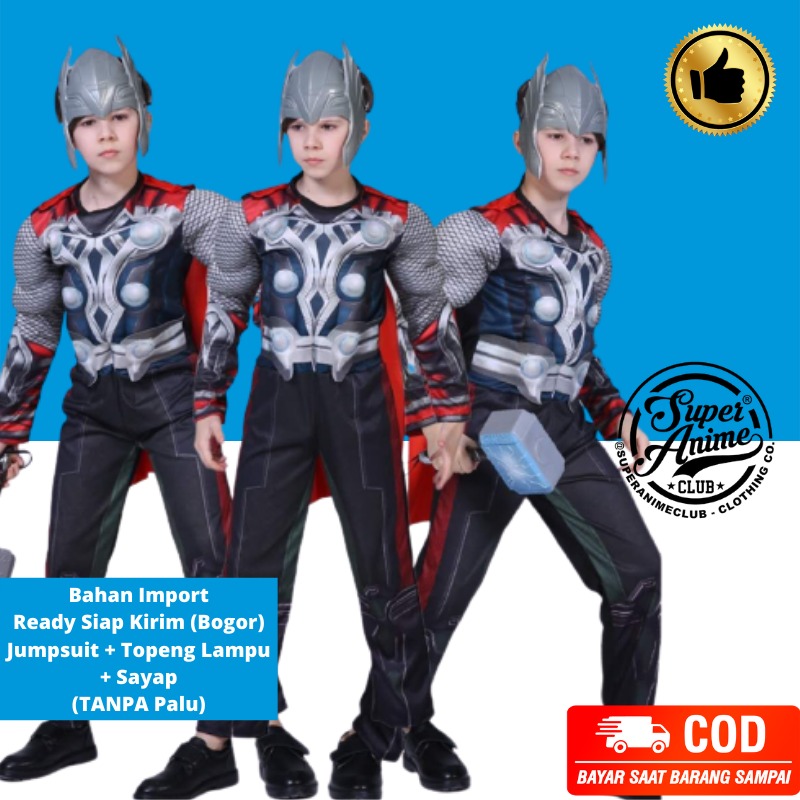 Kostum Superhero Anak Thor Import Otot Busa Baju Costume Laki Cosplay Topeng Lampu Ulang Tahun