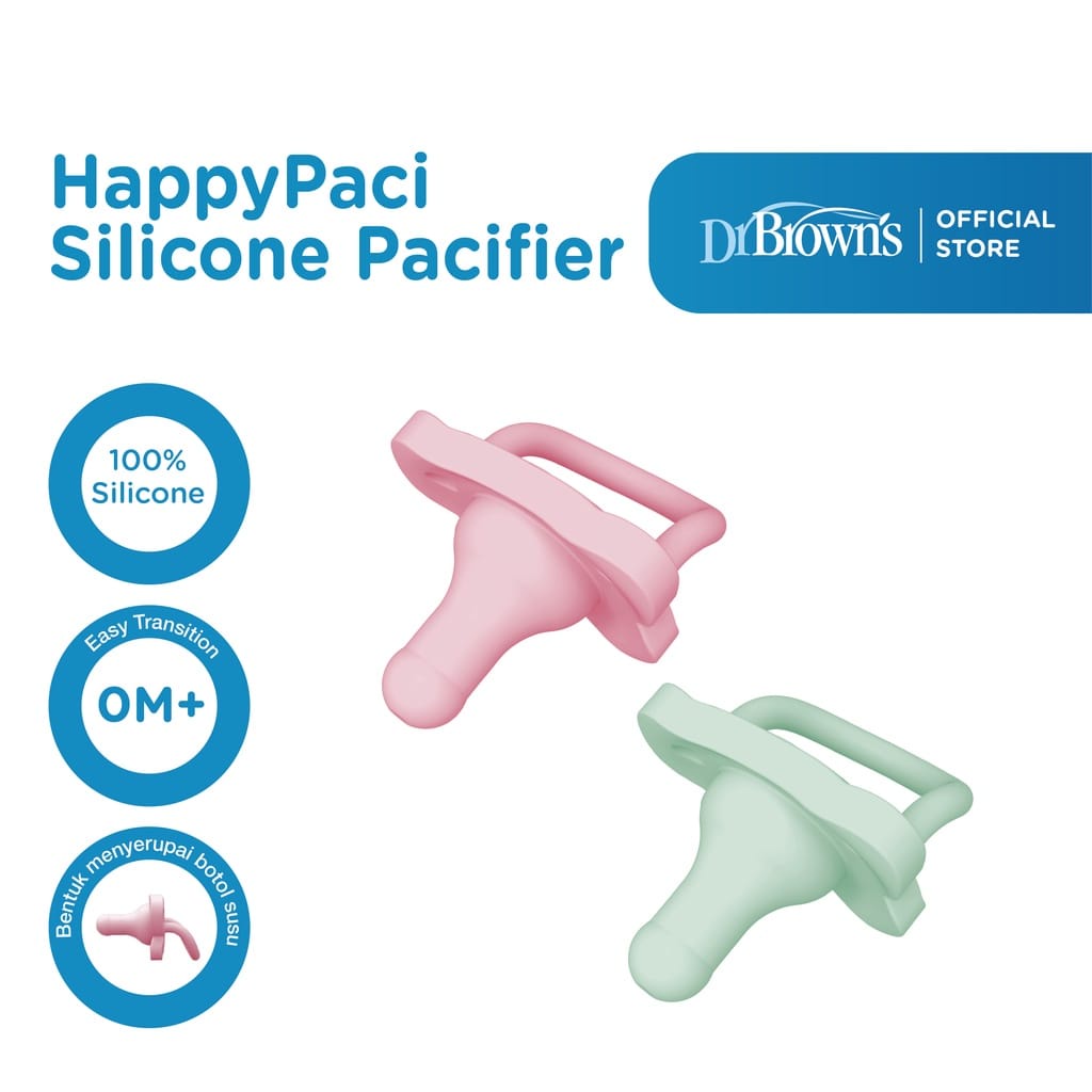 Dr. Brown's HappyPaci One Piece Silicon Pacifier 0-6M (Ready Pilihan Warna dan Isi)