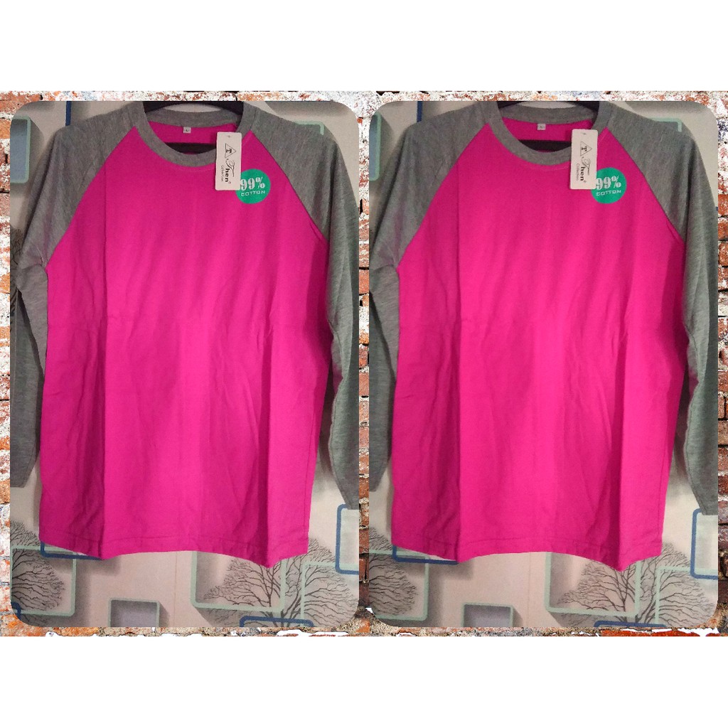 Kaos Reglan Lengan Panjang Warna Pink Fanta Abu-Abu