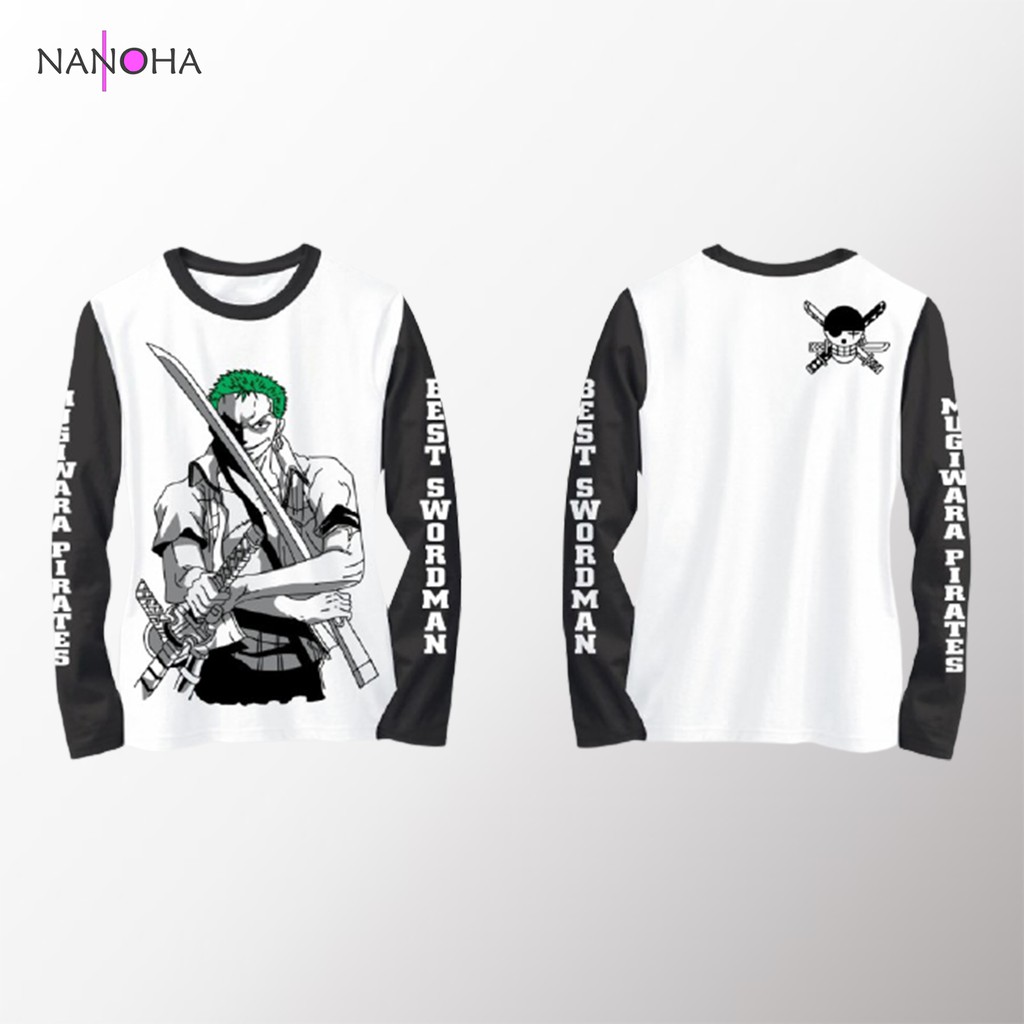PROMO KAOS ANIME ONE PIECE RONARO ZORO - LENGAN PANJANG - HITAM PUTIH