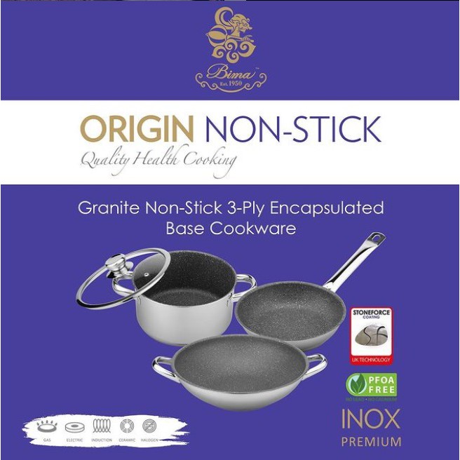 Frying Pan Stainless TidakLengket Bima Origin StoneForce Wajan Kuali Frypan WokPan Panci Induksi Gas