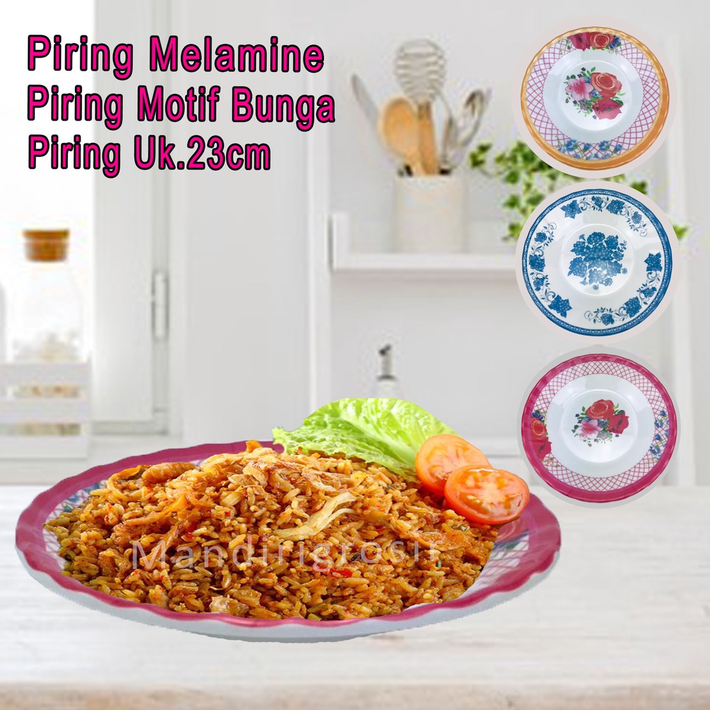 Piring Hugi *Piring Melamine * Piring Motif Bunga * Uk.23cm