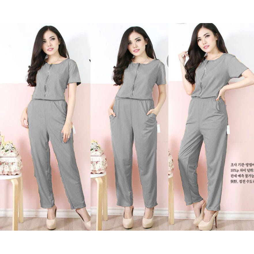 Jamsuit BCL Grey RO]Jumpsuit wanita wafer varian warna