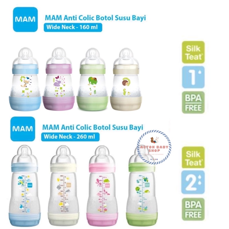 MAM Anti colic Bottle 160 ml &amp; 260 ml / Pure MAM / Botol Susu Bayi