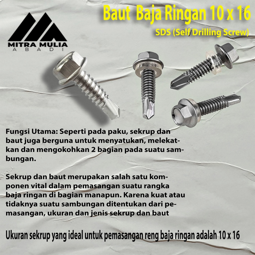 Sekrup/ Baut Baja Ringan 10 x 16 - Sekrup Rofing Roofing 10 x 16 10pcs