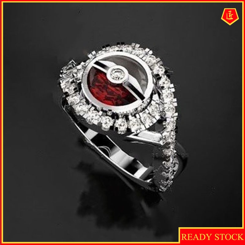 [Ready Stock]Creative 925 Silver Poke Ball Series Red And White Ring Fashion Personality