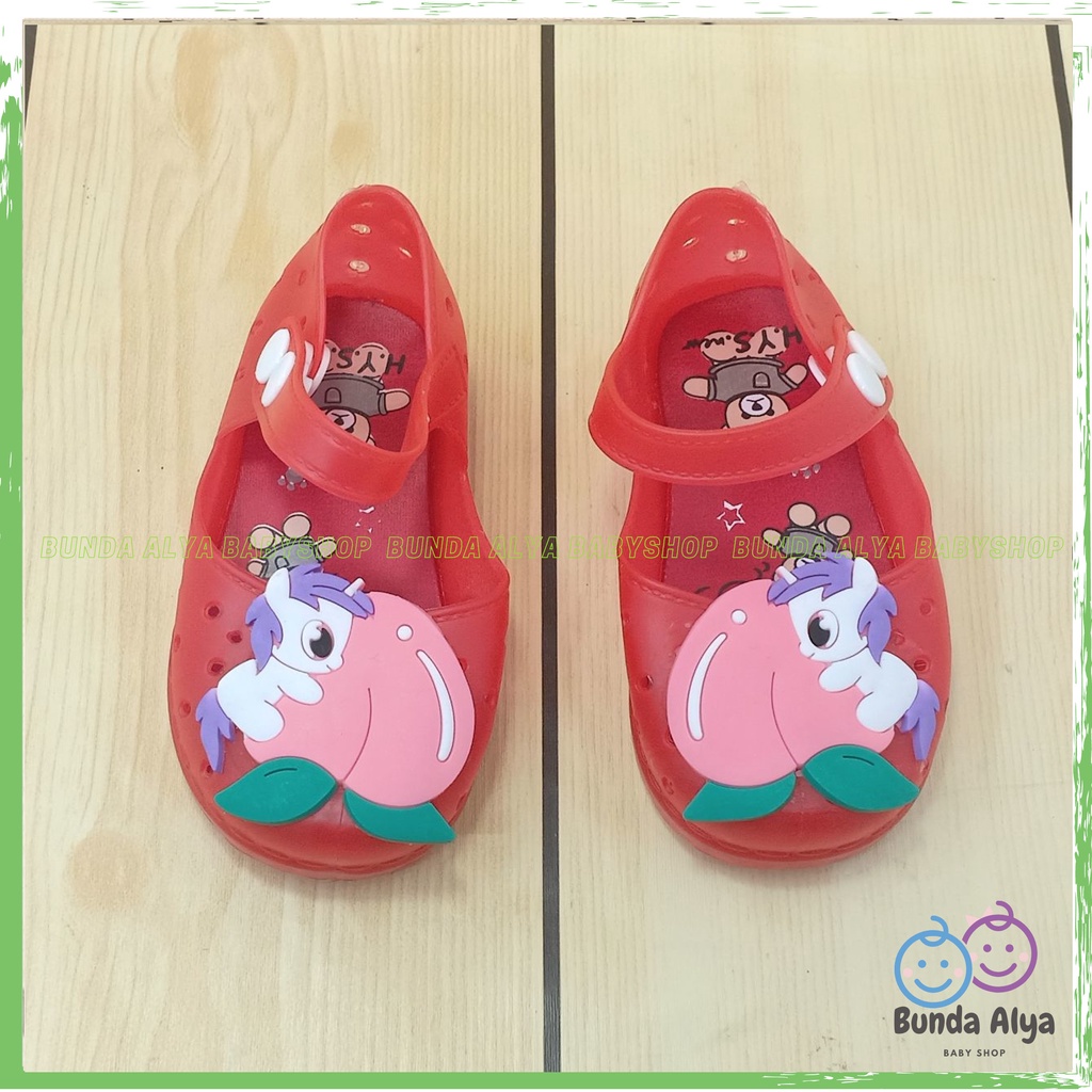 Sepatu Anak Perempuan Jelly LED Usia 6 Bulan Sampai 2 Tahun MERAH Sepatu Anak Cewek Motif Kuda Pony Lucu Sepatu Karet Elastis Bisa Menyala Size 18-23