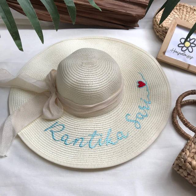 TOPI PANTAI CUSTOM VEBIA CREAMY BEIGIE / TOPI LEBAR CUSTOM / TOPI BORDIR